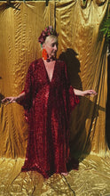 Load and play video in Gallery viewer, Red Holographic Sequin Maxi Kaftan Gown / Mini Kaftan / Kimono Robe
