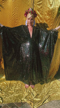 Load and play video in Gallery viewer, Petrol Black Holographic Sequin Maxi Kaftan Gown / Mini Kaftan / Kimono Robe

