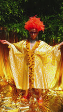 Load and play video in Gallery viewer, Gold Yellow Brocade silk tassel trim Kaftan Gown / Kimono Robe

