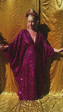 Load and play video in Gallery viewer, Cerise Holographic Sequin V-neck Kaftan Gown
