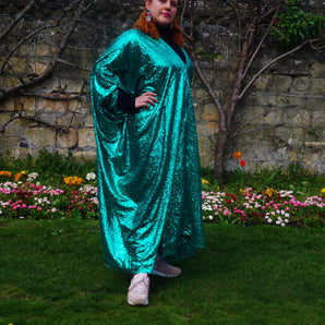 Teal Green Silver Sequin Kaftan Dress