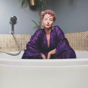 Purple Tinsel Lurex Maxi Party Kaftan Dress and Batwing Kimono