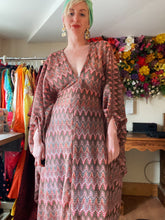 Load image into Gallery viewer, 70s Inspired glitter lurex zig zag reversible Kaftan Dress
