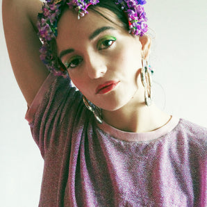 Vintage flowerbud skullcap purple headpiece bonnet