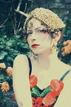 Load image into Gallery viewer, Gold Beaded skull cap headdress
