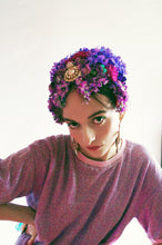Load image into Gallery viewer, Vintage flowerbud skullcap purple headpiece bonnet
