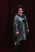 Load image into Gallery viewer, Silver and Black Mirrored Stretch Robe / Maxi Dress / Mini Dress
