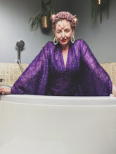 Load image into Gallery viewer, Purple Tinsel Lurex Maxi Party Kaftan Dress and Batwing Kimono
