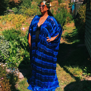 Sequin Fringing Tassel Robe in Midnight Blue