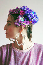 Load image into Gallery viewer, Vintage flowerbud skullcap purple headpiece bonnet

