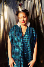 Load image into Gallery viewer, Glitter Blue and Black Lurex Maxi Kaftan Gown/Dress
