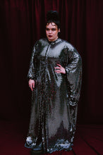 Load image into Gallery viewer, Silver and Black Mirrored Stretch Robe / Maxi Dress / Mini Dress
