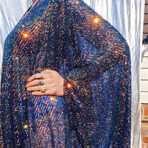 blue/Iridescent Sequin Kaftan Gown