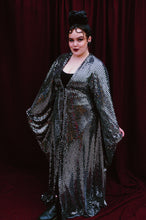 Load image into Gallery viewer, Silver and Black Mirrored Stretch Robe / Maxi Dress / Mini Dress
