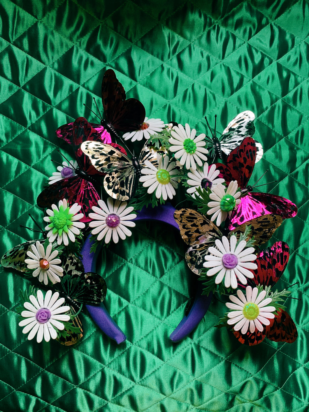 Wildflower Metallic Butterflies and Daisies Headband