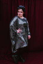 Load image into Gallery viewer, Silver and Black Mirrored Stretch Robe / Maxi Dress / Mini Dress
