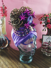 Load image into Gallery viewer, Bespoke Floral Vintage Hat / Turban - purple , gold, beaded
