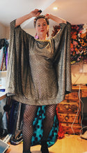 Load image into Gallery viewer, Holographic Patterned two tone Silver-Gold-Purple Glittered Mini Kaftan Dress
