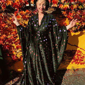 Rose Pink and Black Mirror disc Jersey Maxi Gown / kaftan Dress