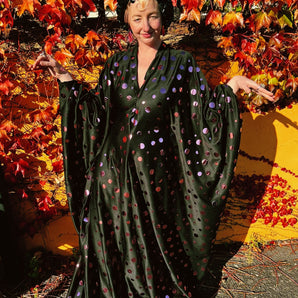 Rose Pink and Black Mirror disc Jersey Maxi Gown / kaftan Dress
