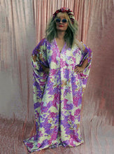 Load image into Gallery viewer, Abstract Lilac and Cream Heavily Sequin V-neck Mesh Shoulder Kaftan Gown

