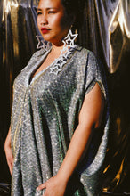 Load image into Gallery viewer, Diamond Patterned High Glitter Green holographic Maxi Gown / kaftan Dress
