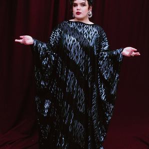 Heavily glittered silver and black Free size Kaftan Maxi Dress UK 6 - 26