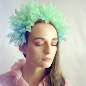Green Vintage inspired ruffle Pastel Headpiece