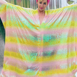 Ombre Pastel and iridescent Sequin mesh MAXI Kaftan Couture kaftan dress