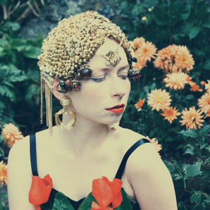 Gold Beaded skull cap headdress