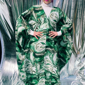 Green Marble Print Lightweight Kaftan Gown