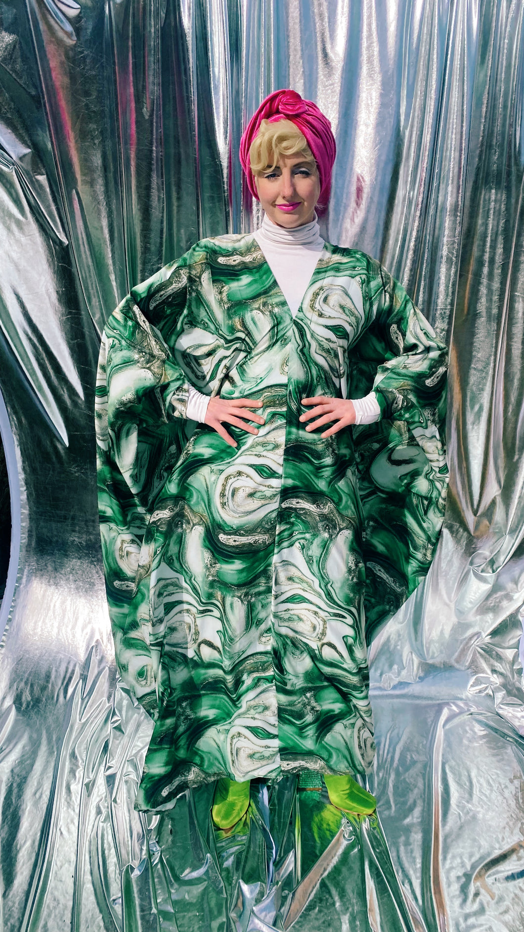 Green Marble Print Lightweight Kaftan Gown