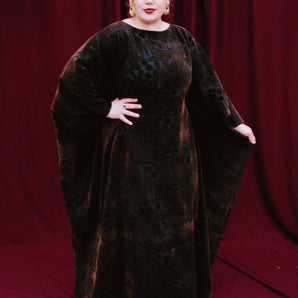 Velvet flocked black/brown Free size Kaftan Maxi Dress UK 6 - 26