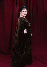 Load image into Gallery viewer, Velvet flocked black/brown Free size Kaftan Maxi Dress UK 6 - 26
