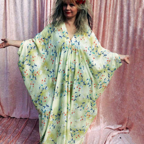 Sweet Florals Printed Springtime Kaftan Dress in Lemon