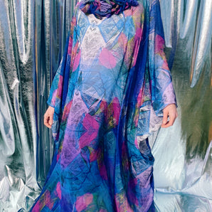 Abstract print reversible sheer purple/blue Lightweight Kaftan Gown