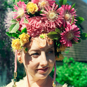 Pink Yellow Plastic Vintage Tassel Flower Crown