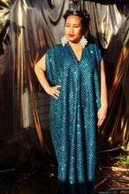 Load image into Gallery viewer, Glitter Blue and Black Lurex Maxi Kaftan Gown/Dress
