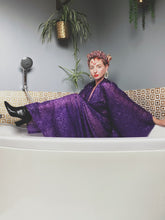 Load image into Gallery viewer, Purple Tinsel Lurex Maxi Party Kaftan Dress and Batwing Kimono
