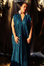 Load image into Gallery viewer, Glitter Blue and Black Lurex Maxi Kaftan Gown/Dress
