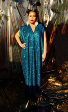 Load image into Gallery viewer, Glitter Blue and Black Lurex Maxi Kaftan Gown/Dress
