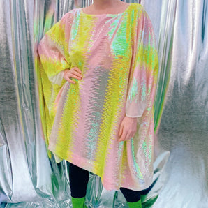 Ombre Pastel and iridescent Sequin mesh Mini Kaftan Couture mini kaftan dress