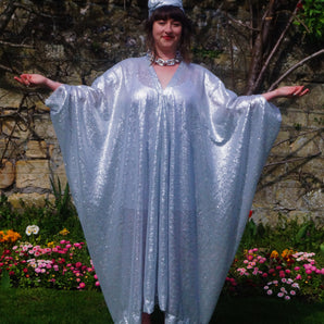 Matte Silver Sequin Kaftan Dress