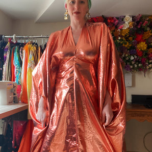 Shiny Foil Lamé Metallic Kaftan Dress -Copper