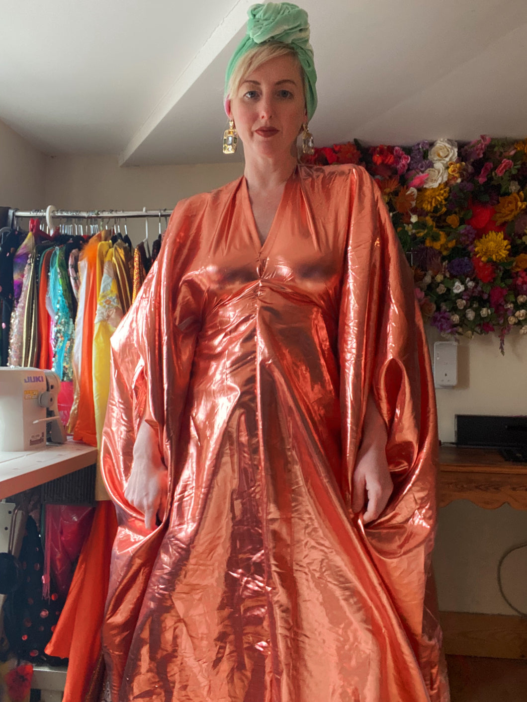 Shiny Foil Lamé Metallic Kaftan Dress -Copper