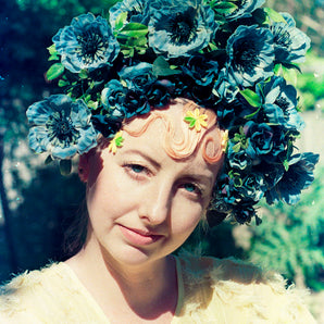 Frida Blue vintage headdress / crown / headpiece / bridal / festival / ascot