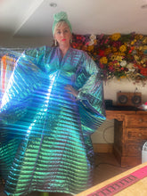Load image into Gallery viewer, Metallic Holographic/ Pearlescent shimmer double sided quilted Kaftan Gown

