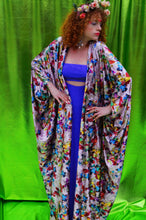 Load image into Gallery viewer, Silver/lilac velvet floral Robe / kimono or Kaftan Gown
