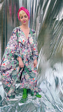 Load image into Gallery viewer, Divine Leafy green and purple Jungle print silky bejewelled kaftan dress
