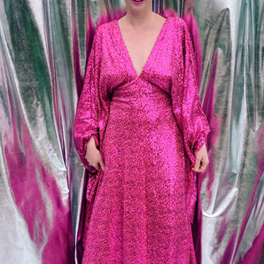 HOT pink sequin Glamour maxi kaftan gown- Studio 54